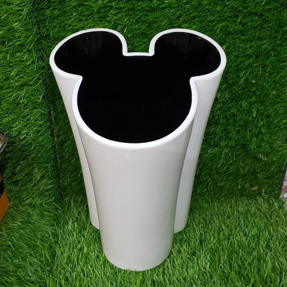 Disney Mickey Mouse Porcelain Vase/Utensil Holder White & Black 9”
